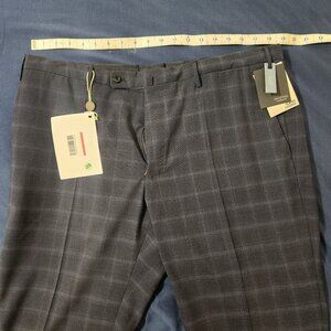 INCOTEX New With Tags Trousers Pants Blue Plaid Techno Fabric Slim Fit Slowear